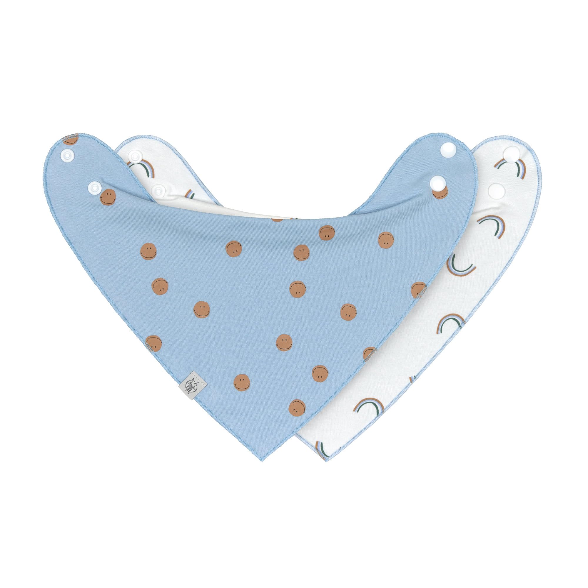 LÄSSIG Baby Lätzchen Halstuch Dreieckstücher Set 2 Stk. Bio-Baumwolle Druckknopf wendbar/Baby Bandana Happy Rascals Smile