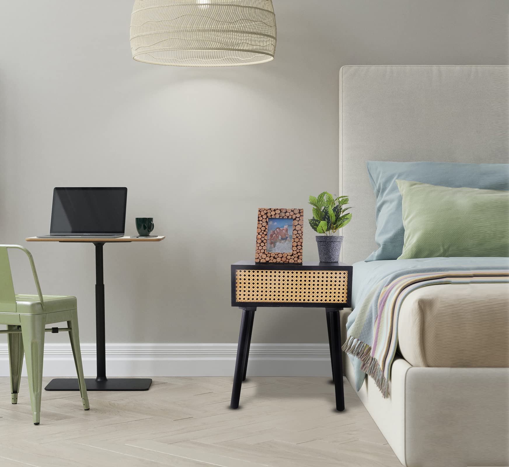 Buy Rattan Rustic Nightstand with Drawer(No Assembly Required), Mid