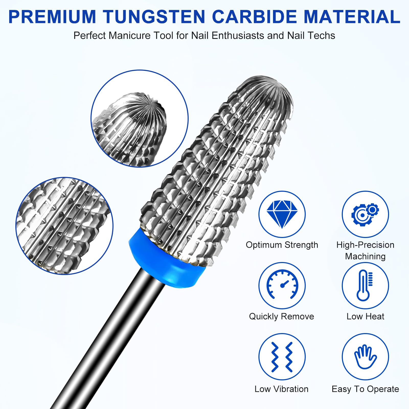 CGBE Fresas Torno para Uñas 5 en 1, Brocas para Uñas de Carburo de Tungsteno para Quitar Acrílico Poligel Gel Duro Cutícula, 3/32 Pulgadas Brocas de Torno Eléctrica para Uñas