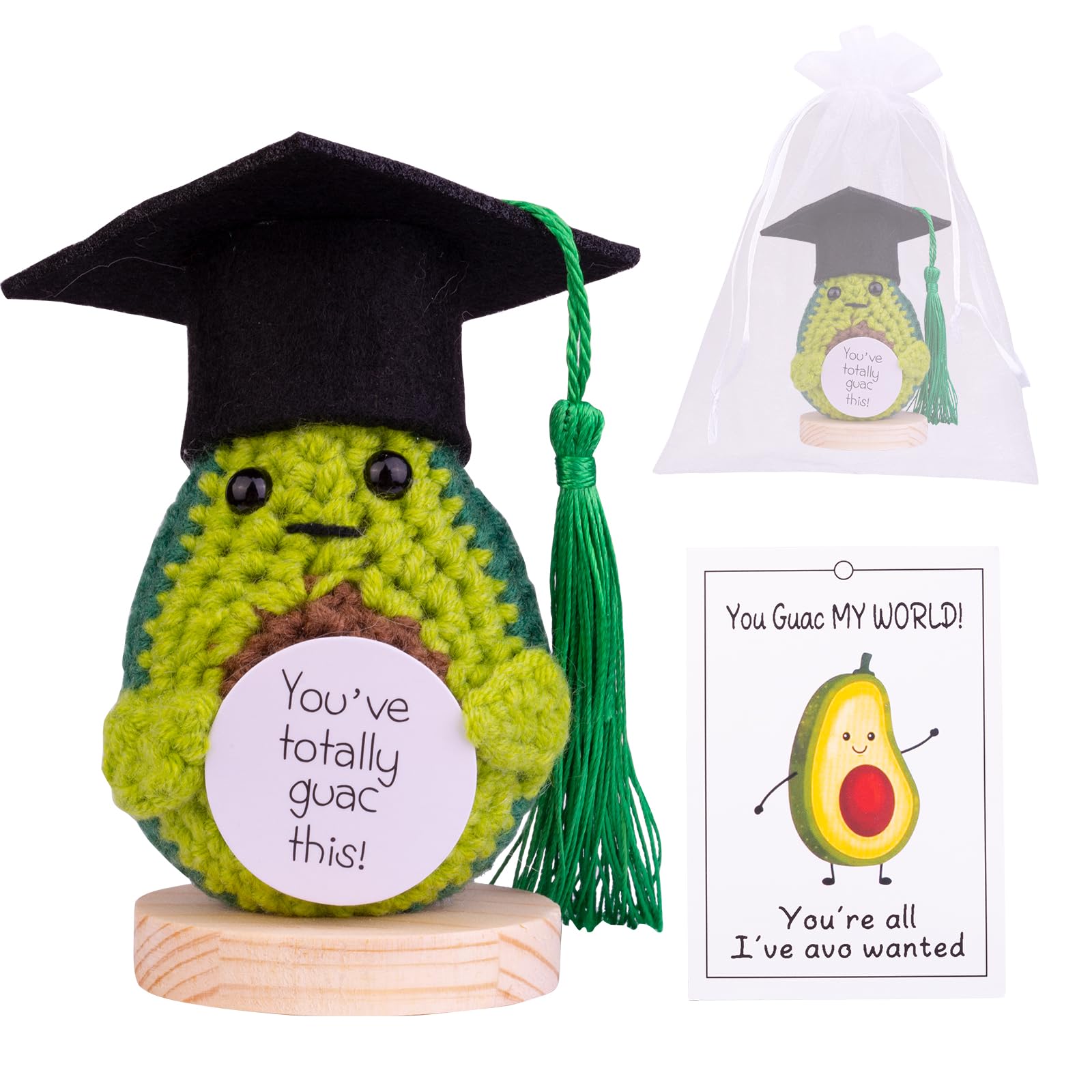 2025 Graduation Gift Emotional Support Cucumber Graduation Cap Gift, Cute Knitted Crochet Cucumber Doll with Doctoral Hat Toy with Room Decoration(A2)