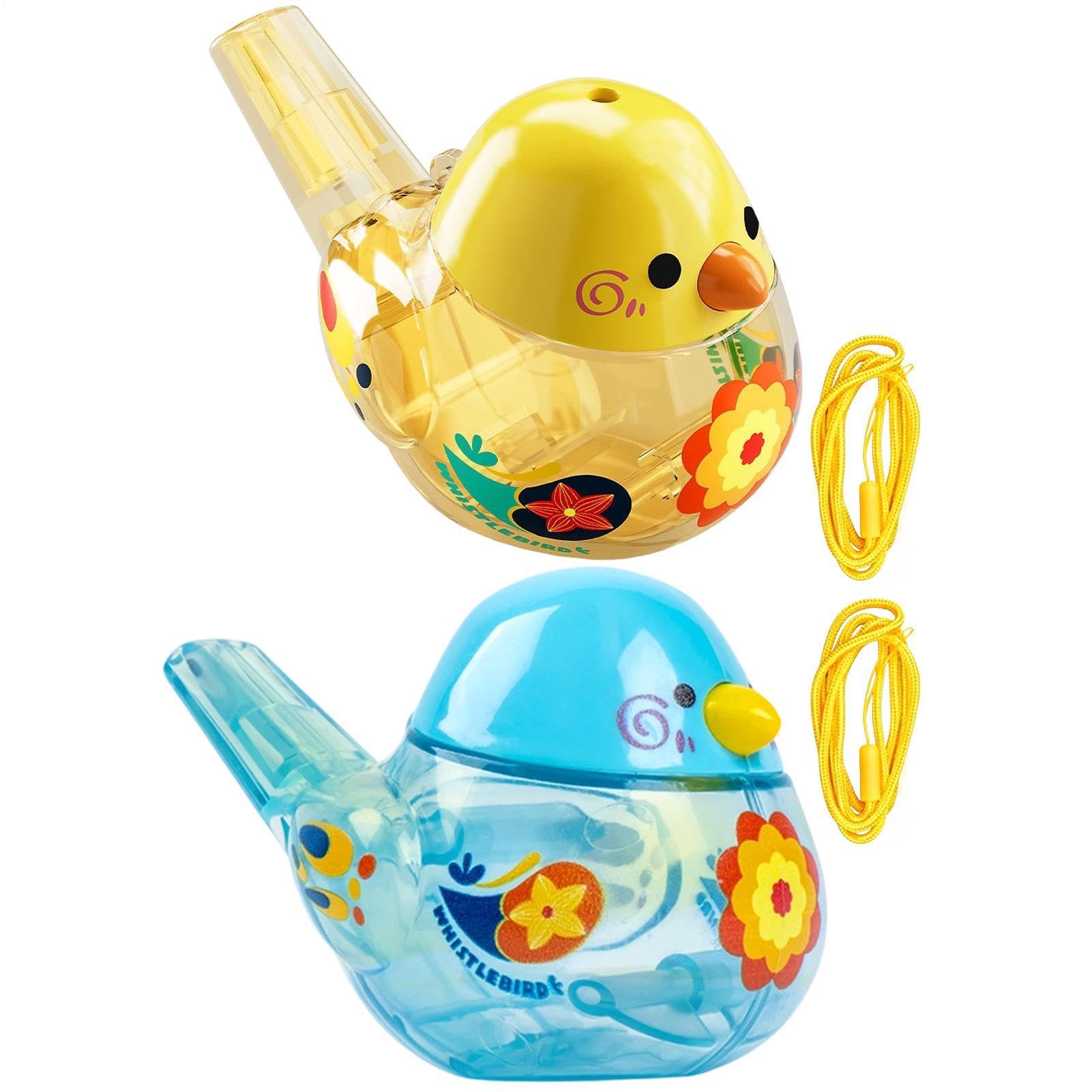Silbato de agua para pájaros con cuerda, juguete musical para aprendizaje temprano, silbato de agua con canto de pájaro, canto | niños y niñas, actividades acuáticas, baño, regalo