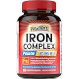 Iron Supplement for Women & Men, with Vitamins C, B6, B12 & Folate for Iron Deficiency, Blood Building & Energy Support, Stomach Friendly, Better Absorption, Non-GMO, No Gluten, 60 Vegan Caps