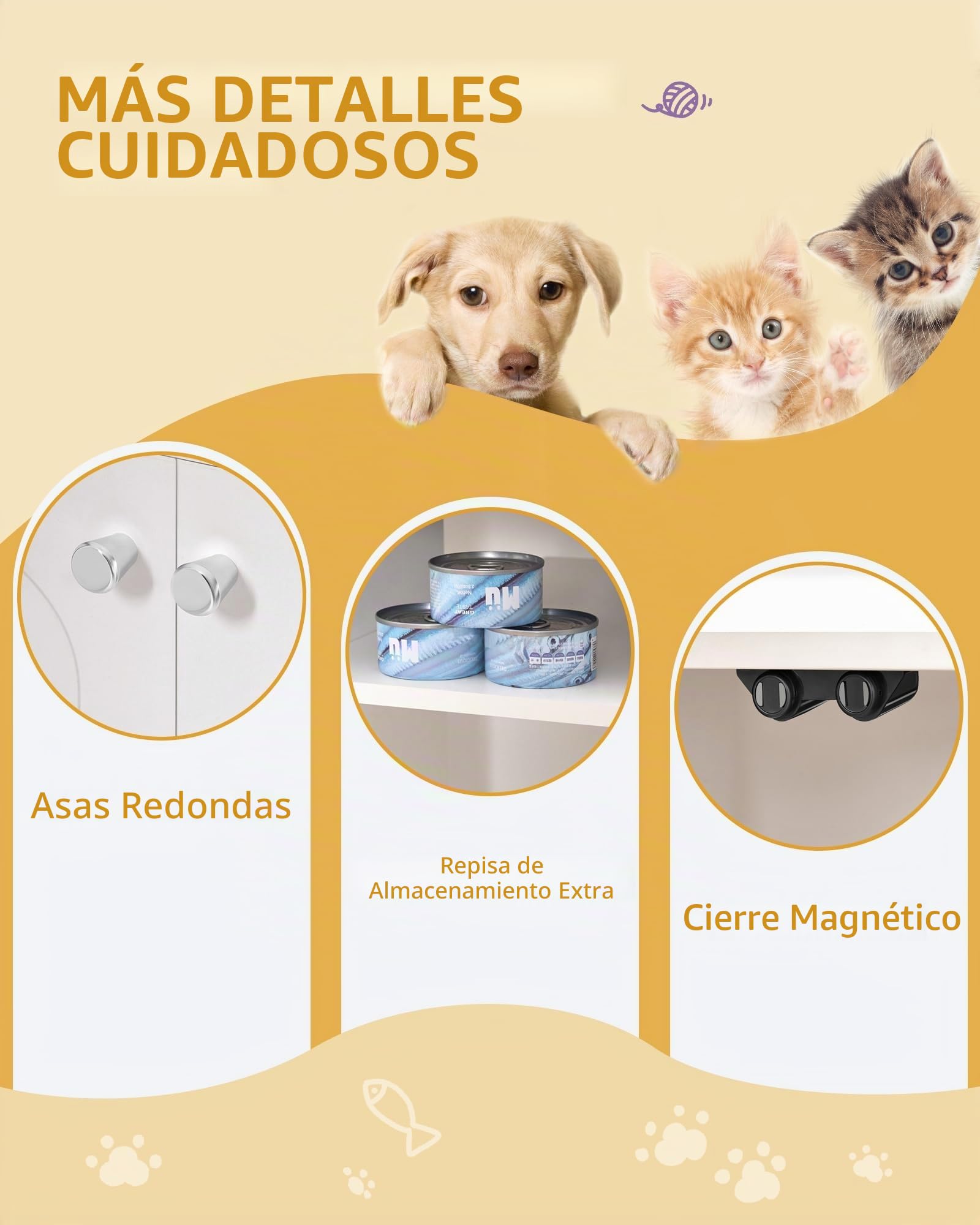 Hzuaneri Armario para Gatos, Mueble Arenero Gatos, Caja de Arena, Mueble Arenero, Casa para Gato con Puerta y Divisor Separado, 50 x 80 x 61 cm, Piernas Altas, Blanco CB01513W