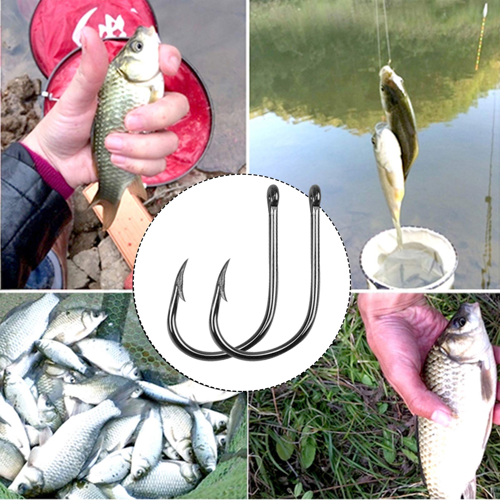 500 Pezzi Ami da Pesca, Amo da Pesca Spinato in Acciaio al Carbonio Amo da Pesca Occhiello Ganci con Scatola di Plastica (3#-12#)