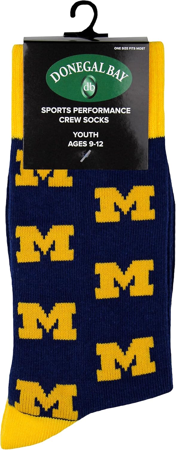 Michigan Wolverines Kids Repeating Crew Socks Blue - Yellow - Image 3