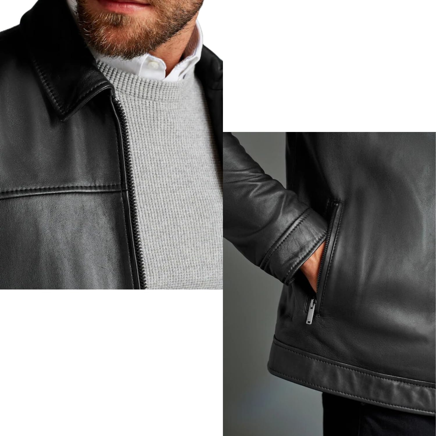 Polo Collar Premium Leather Jacket Men - Classic Style Everyday Wear Real Lambskin Mens Leather Jackets