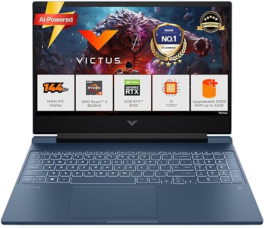 HP Smartchoice Victus, AMD Ryzen 5 8645HS, 6GB RTX 3050, 31 TOPS, Upgrade (Upto 32GB) 16GB DDR5, 512GB SSD, FHD, 144Hz,IPS, 15.6″/39.6cm, Win11,…