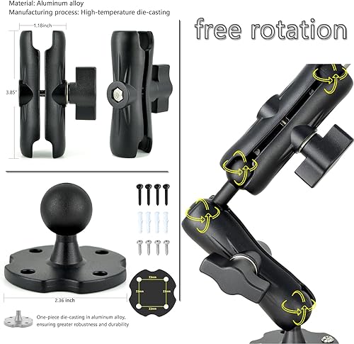 Miniatura 3 de Soporte de aluminio resistente para tablet de doble brazo con base de taladro de rotación de 360° de 4 puntos, se adapta a tabletas de 6.5 a 12.9