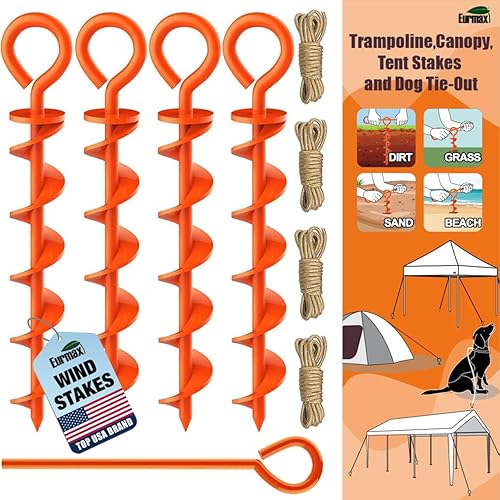 Miniatura 13 de Eurmax Anclajes de suelo de EE. UU., resistentes y ajustables en forma de L, estacas para trampolín, juego de columpios, casa móvil, cocheras, juego