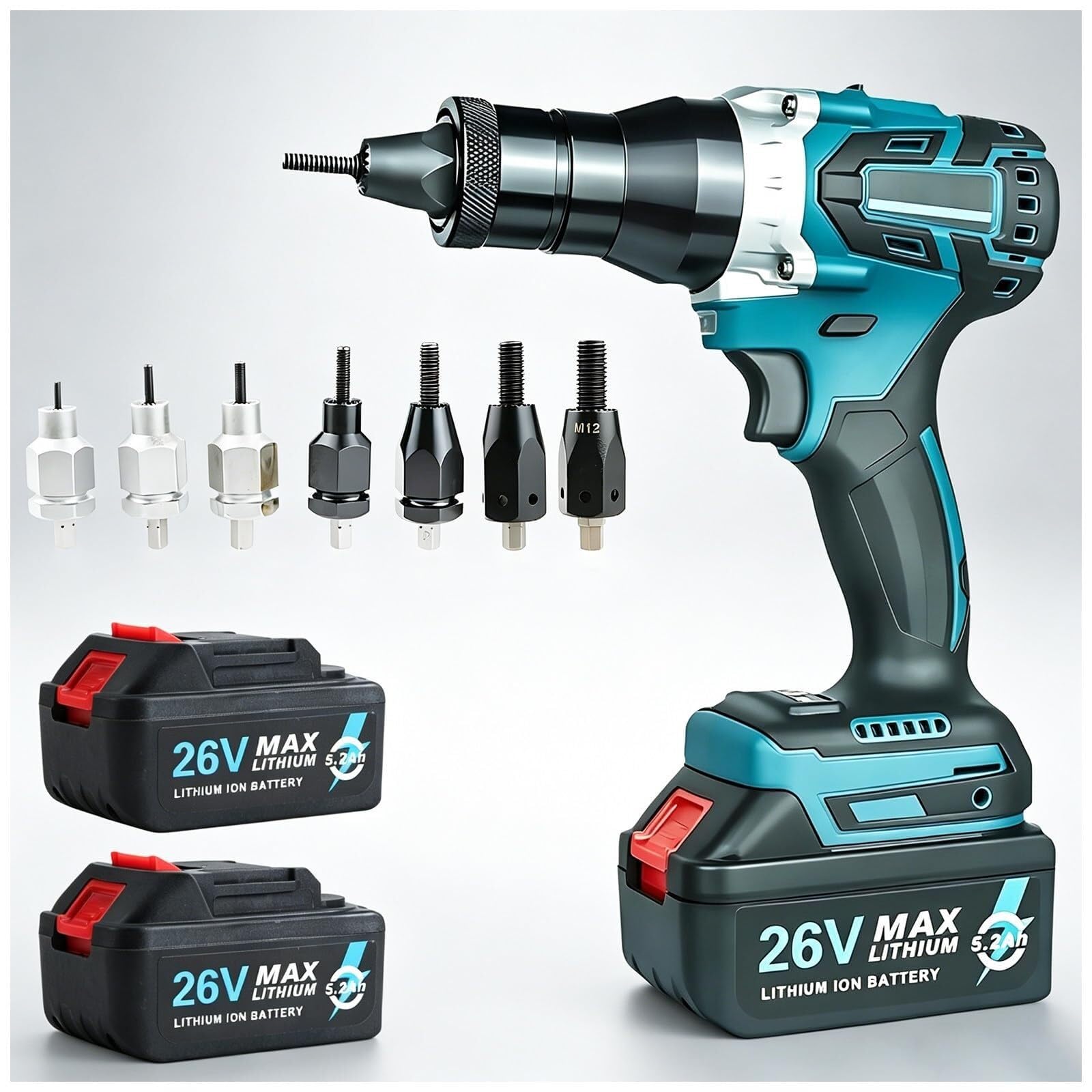 Pistolet à rivets 26V avec écrous M3 à M12 et double batterie 5200 MAh en boîtier