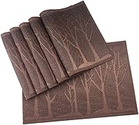 Vista 18 de Gugrida Juego de 6 manteles individuales de PVC, juego de 6 manteles individuales de PVC, color natural (6 piezas, hojas rojas)