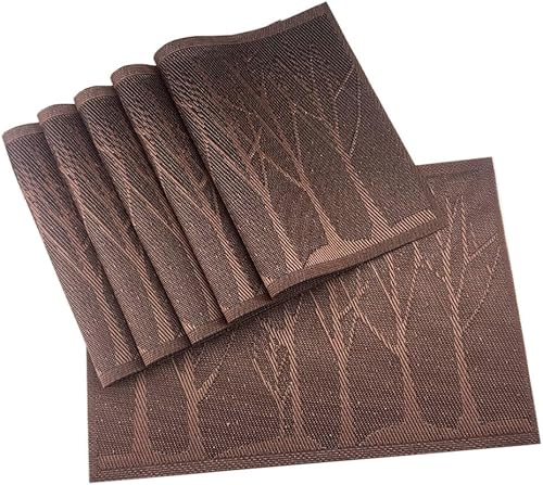 Miniatura 18 de Gugrida Juego de 6 manteles individuales de PVC, juego de 6 manteles individuales de PVC, color natural (6 piezas, hojas rojas) hoja-rojo,Hoja