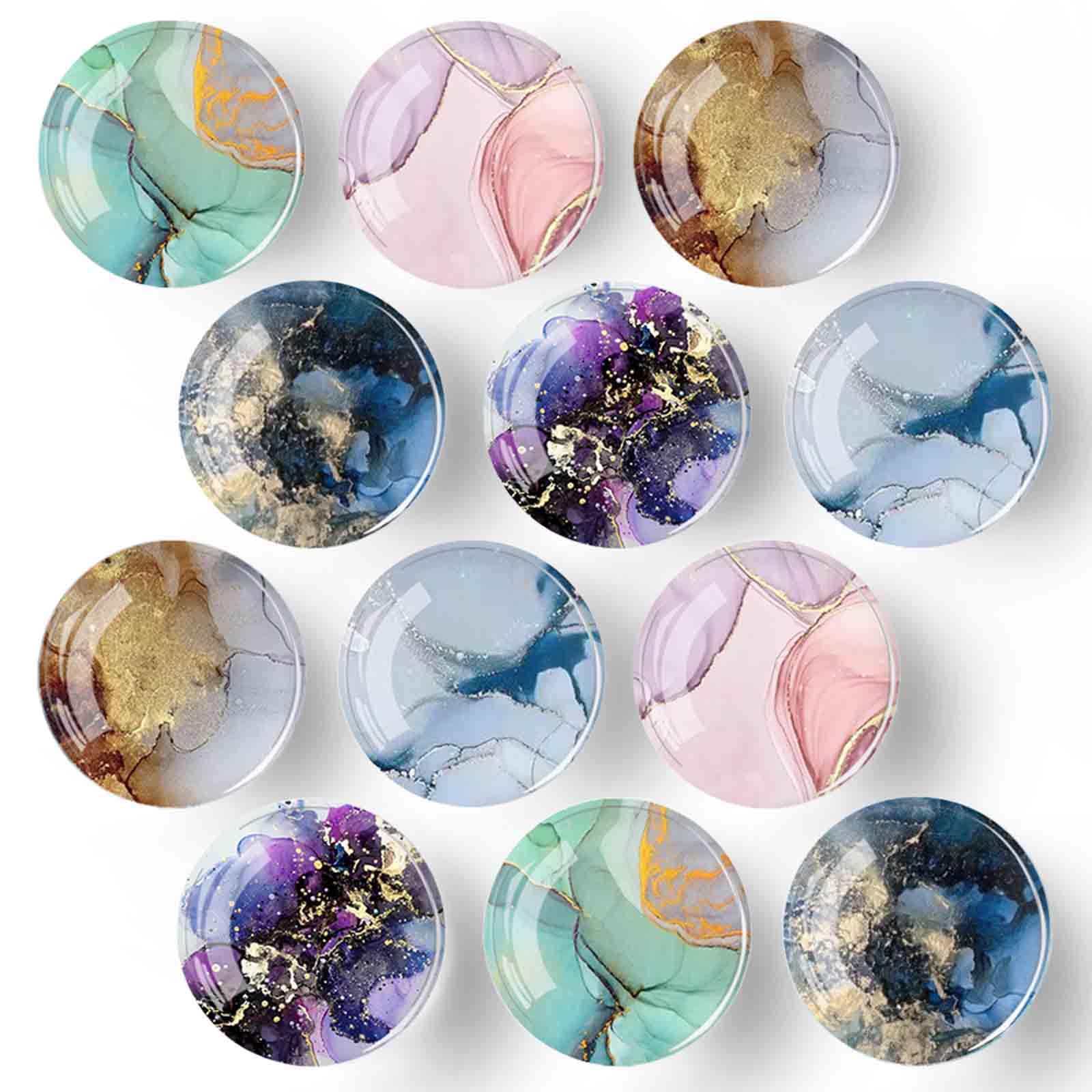 Glass Fridge Magnets, 12Pcs Marble Texture Crystal Refrigerator Glass Magnets Strong Locker Magnet for Kitchen Office Whiteboards Cabinets Photos Party Creative Decorative Magnets for Gift (1.2 Inch)-image-30