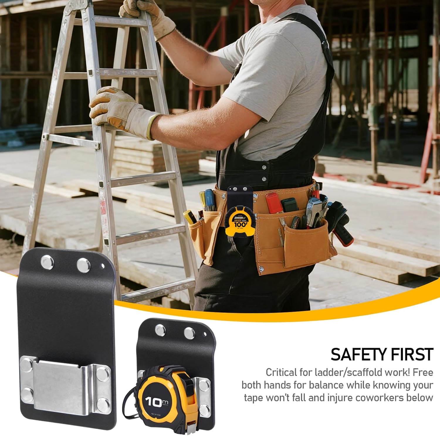 KIBBEH 2 Pack Universal Tape Measure Clip for 1.5"-3" Belts, Heavy Duty Holder with Quick Release, No-Belt-Removal Design for Carpenters, Contractors and Trades