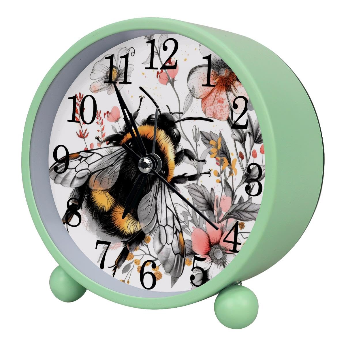 Luoweisi Alarm Clock Bee Flowers, Silent Non-Ticking with Night Light