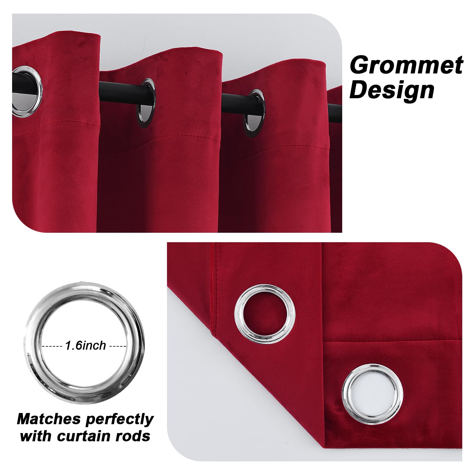 Tende oscuranti in velluto rosso con occhielli lunghi 274 cm, per camera da letto, blocco della luce, isolamento termico, set di 2 pannelli, 132 x 274 cm