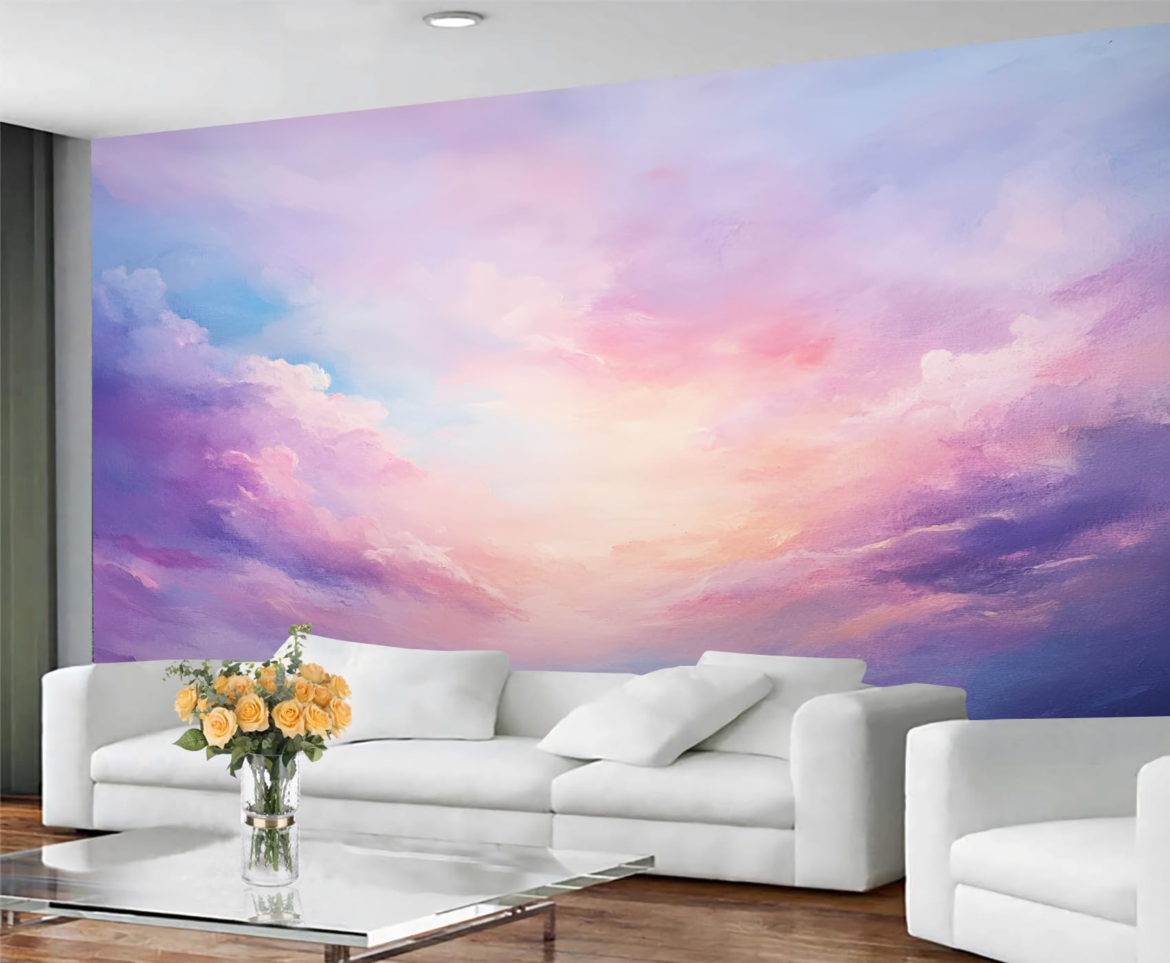 GIVLWF Cloud Wallpaper, Purple Sky Peel and Stick Wallpaper for Bedroom, Abstract Clouds Wall Paper for Living Room, Sky Cloud Wall Mural, Natural Scenery Large Mural & Room Decor