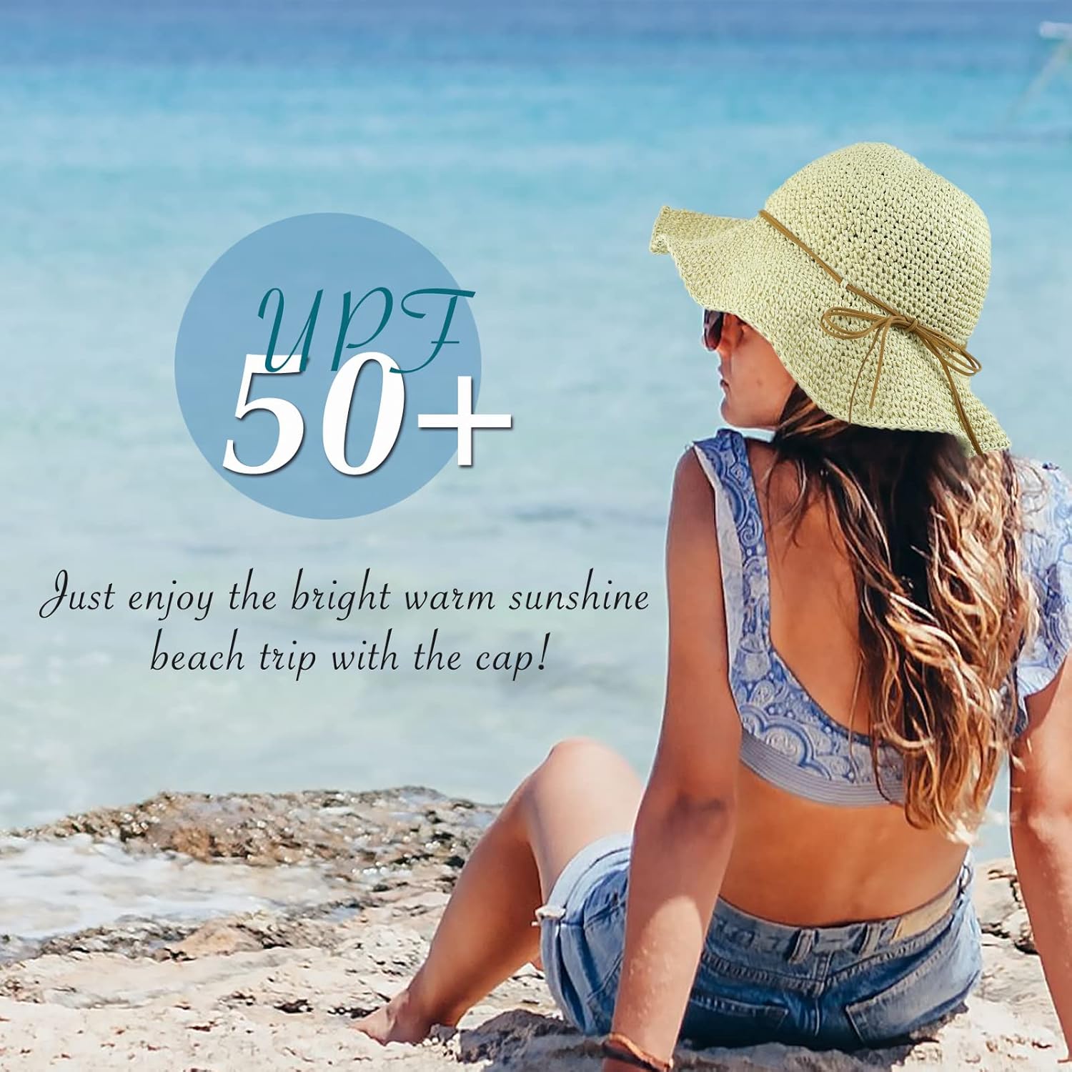 Women Sun Hat Wide Brim Floppy Beach Hat Breathable UV UPF 50+ Straw Hat Foldable Packable Summer Outdoor Cap - Image 6