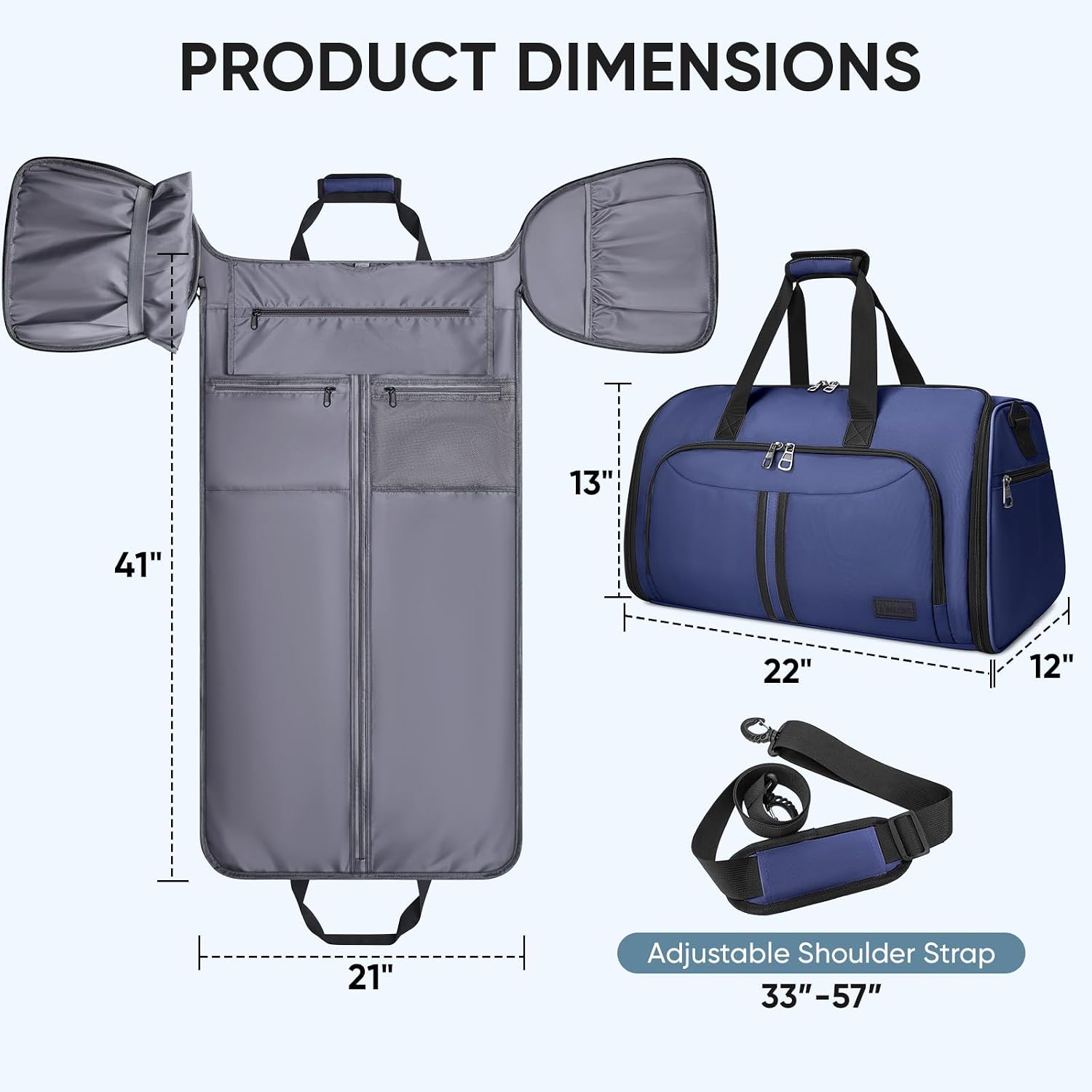 BALEINE Convertible Travel Garment Bag, Travel Suit Bag for Men, 2 in 1 Carry on Garment Bag for Hanging Clothes, Garment Duffel Bag for Travel Business (Navy)