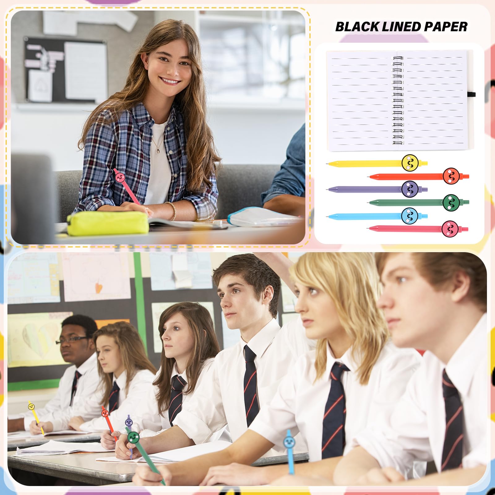 Sinload Lot de 24 carnets à spirale en vrac avec stylos à bille Preppy Positive Smile - Cadeau de bienvenue pour les étudiants, la rentrée scolaire, les enseignants, les collègues (journal ligné)