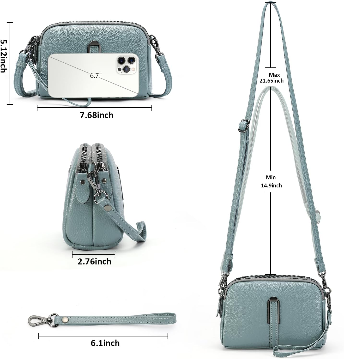 GAEKEAO Crossbody Bags for Women Small Genuine Leather Shoulder Purse Cross Body Bag with Wristlet Top Zipper - Image 5