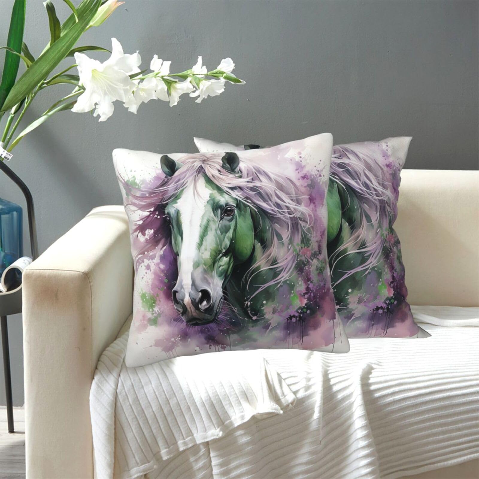FekiLoot Decorative Throw Pillow Covers Modern Farmhouse Pillowcase Double Sided Cozy Cushion Cover for Sofa Couch Bed 20"X20" Green Horse