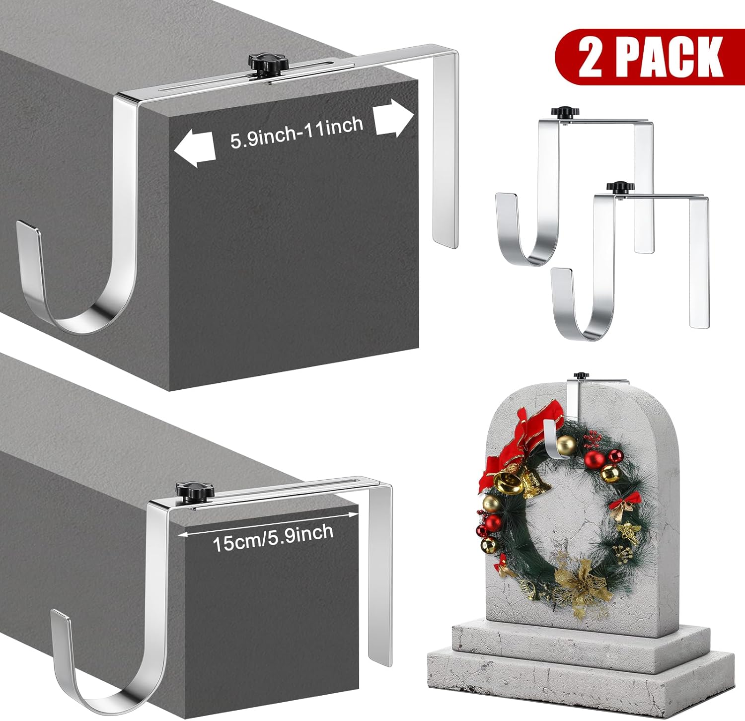 Blulu 7'' to 11'' Metal Headstone Wreath Hanger Christmas Memorial Day Adjustable Flower Wreath Holder Stands Gravestone Marker Cemetery Tombstone Saddles(4 Pcs)