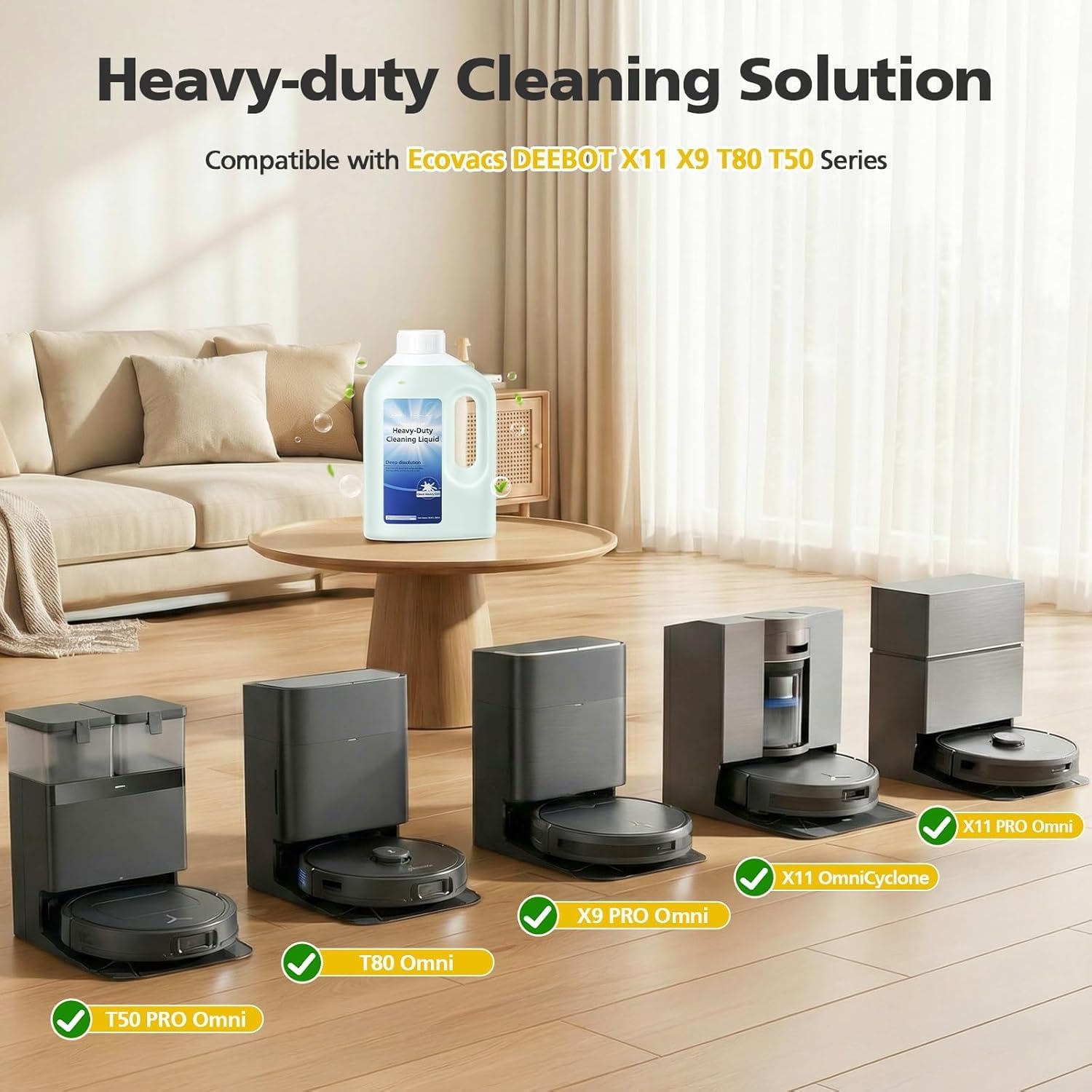 Detergente Per Robot Lavapavimenti Compatibile Con ECOVACS DEEBOT X11 Omni/X9 Pro/T80/T50/N30/N20, Multisuperficie Senza Striature, Formula Concentrata Ad Asciugatura Rapida, 1L X 2