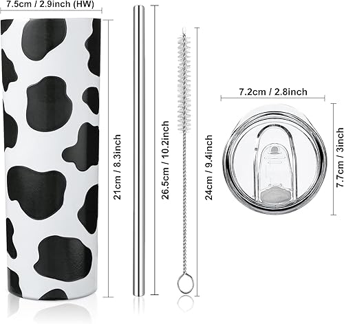 Miniatura 4 de Honeydak Vaso de 20 onzas con tapa y pajilla, de acero inoxidable, con aislamiento térmico y delgado, con estampado de vaca, bonita taza de café