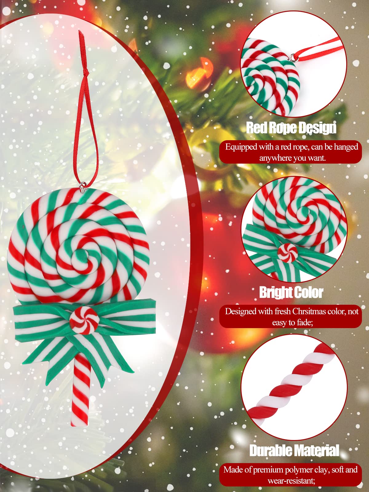 Grand Pendentif De Canne De Sucette De Bonbons, Ornement Peint En Rouge Et Blanc, Décoration D'arbre De Noël, Cadeau De Nouvel An