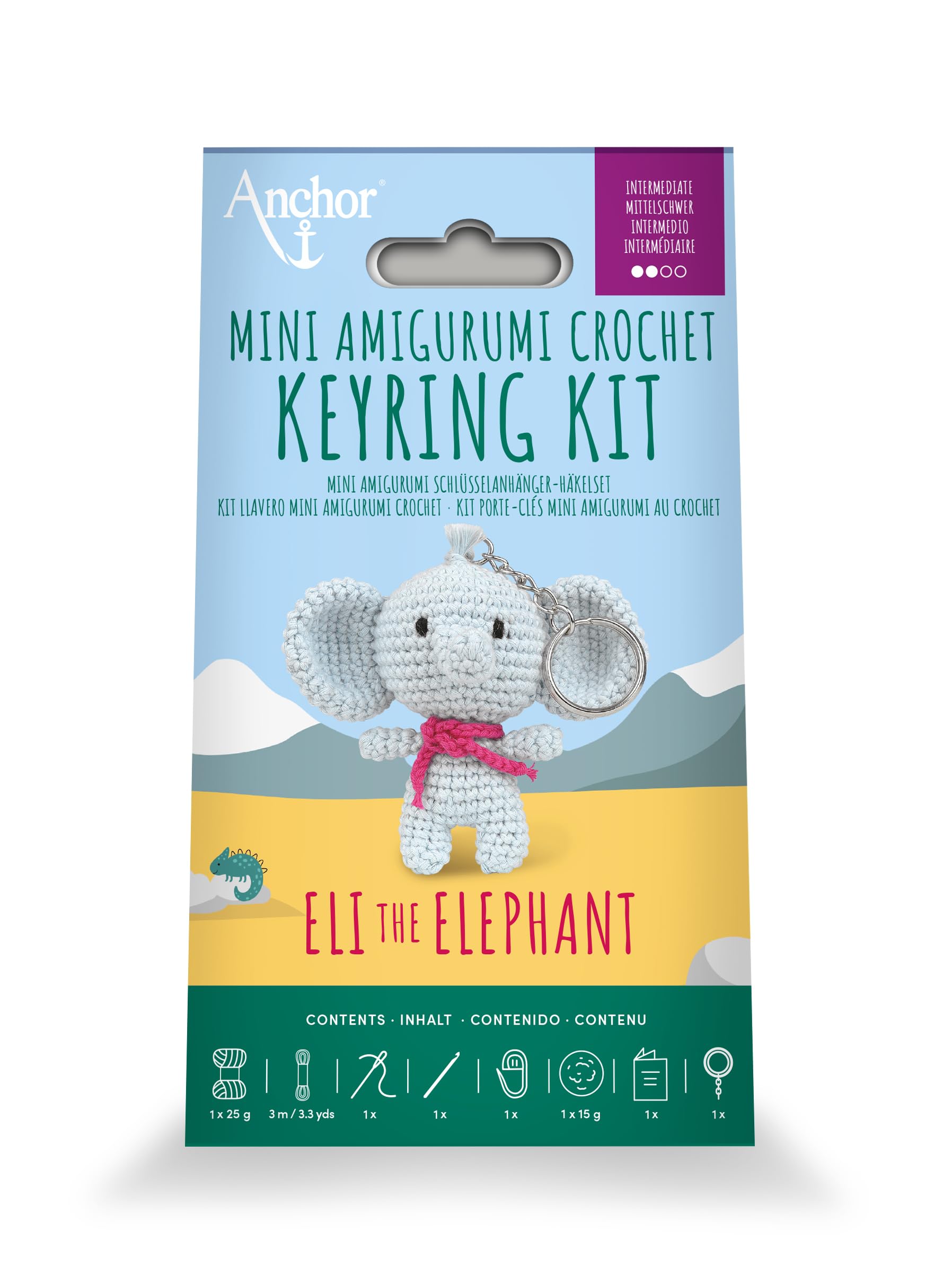DMC Anchor Eli the Elephant Mini Amigurumi Keyring Kit