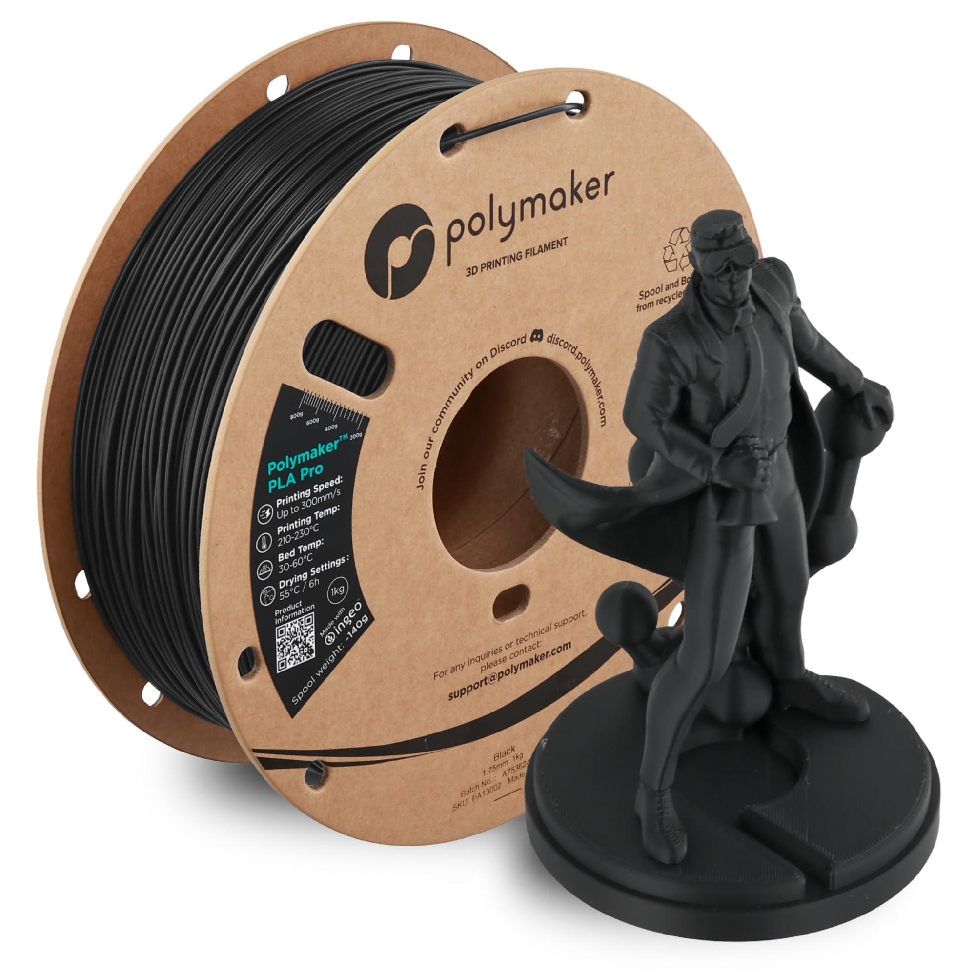 Polymaker PLA Pro Filament 1.75mm 1KG Black, High-Impact Resistance | Tough, High Speed U…