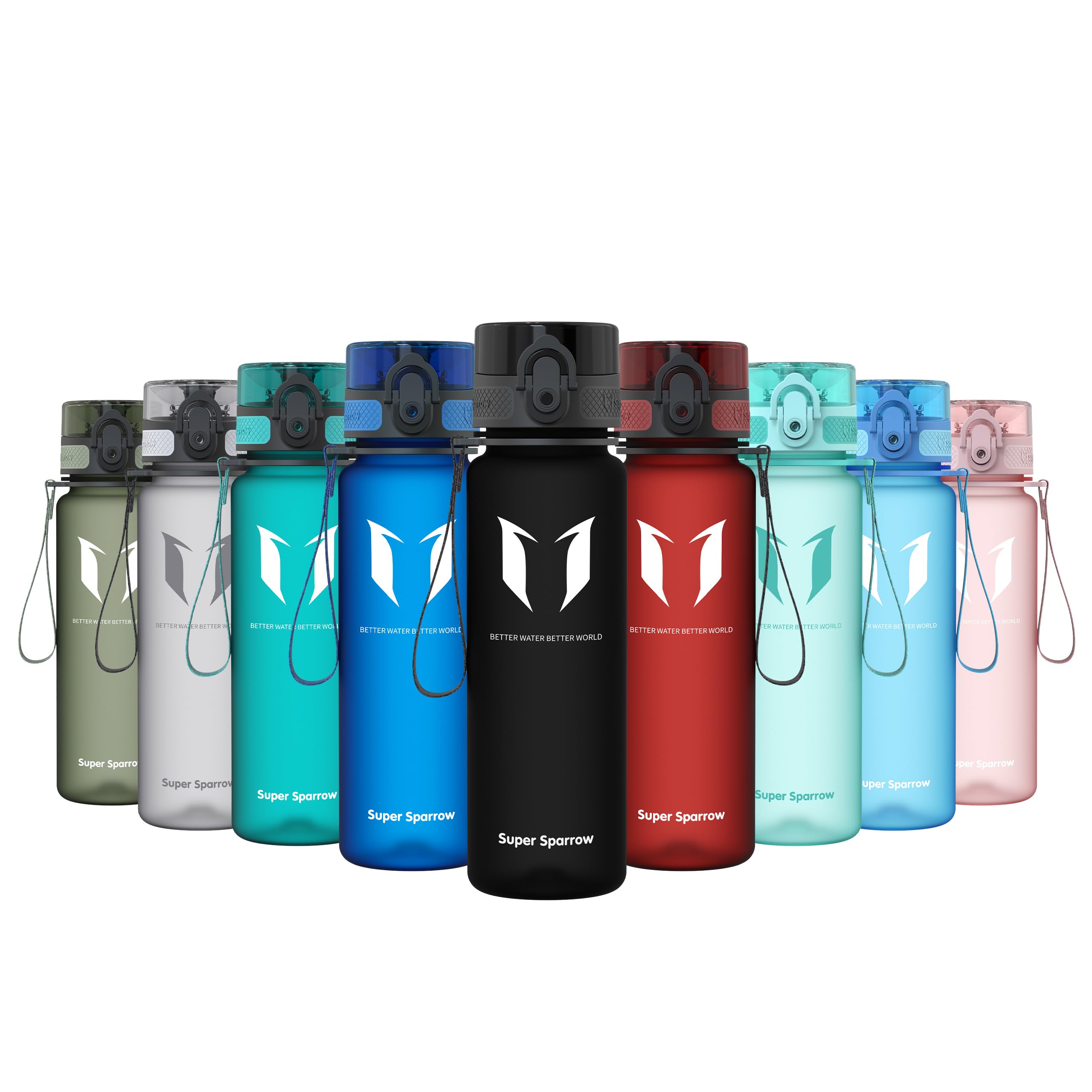 Super Sparrow Sports Water Bottle - 350ml & 500ml & 750ml & 1000ml - Non-Toxic BPA Free & Eco-Friendly Tritan Co-Polyester Plastic - For Running, Gym, Yoga, Outdoors and Camping