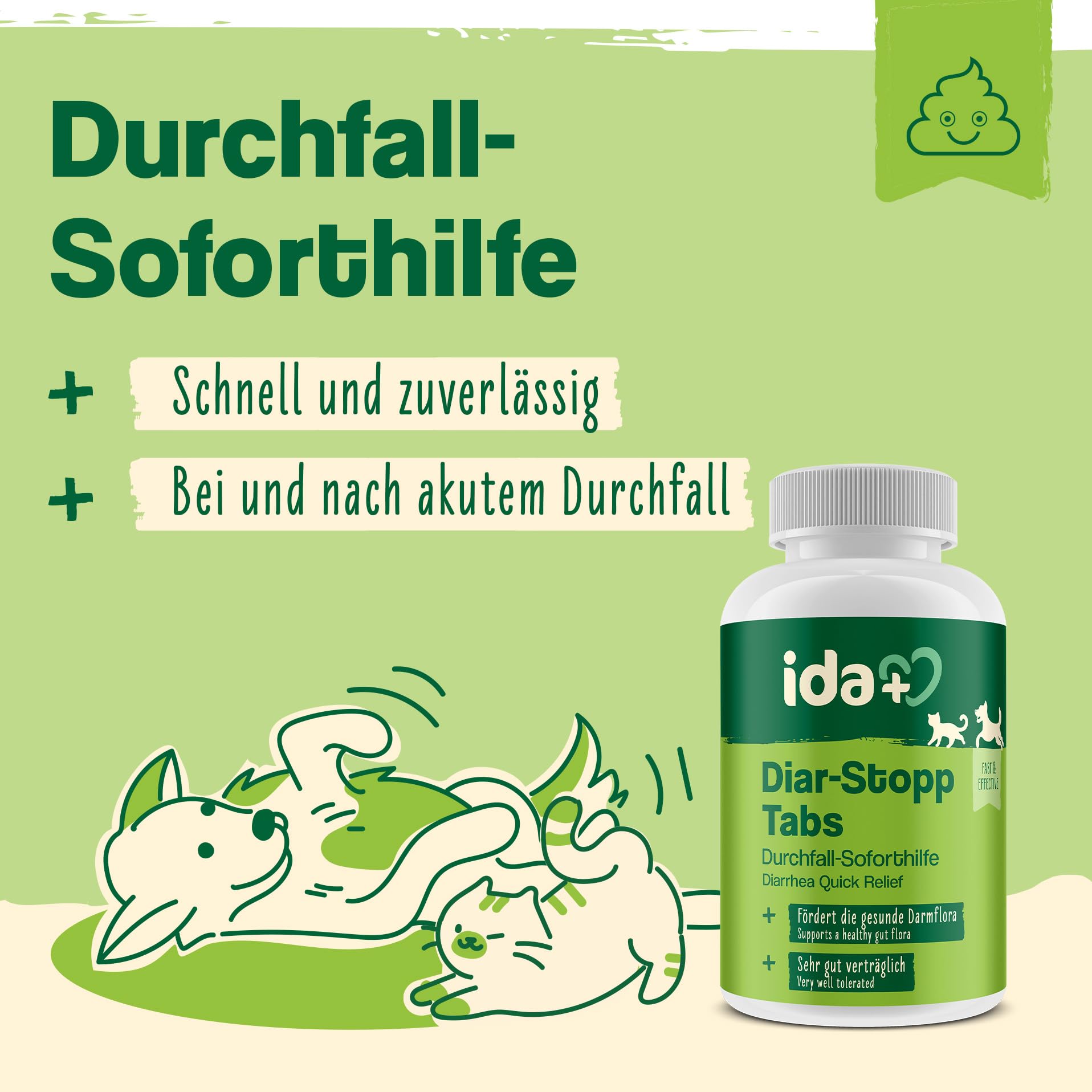 Ida Plus Diar-Stopp Tabs - Kautabletten gegen Hunde-Durchfall - Durchfallmittel - Hund-Darmflora aufbauen mit Probiotika - Darmsanierung - Stoppt Durchfall - 120 Tabletten