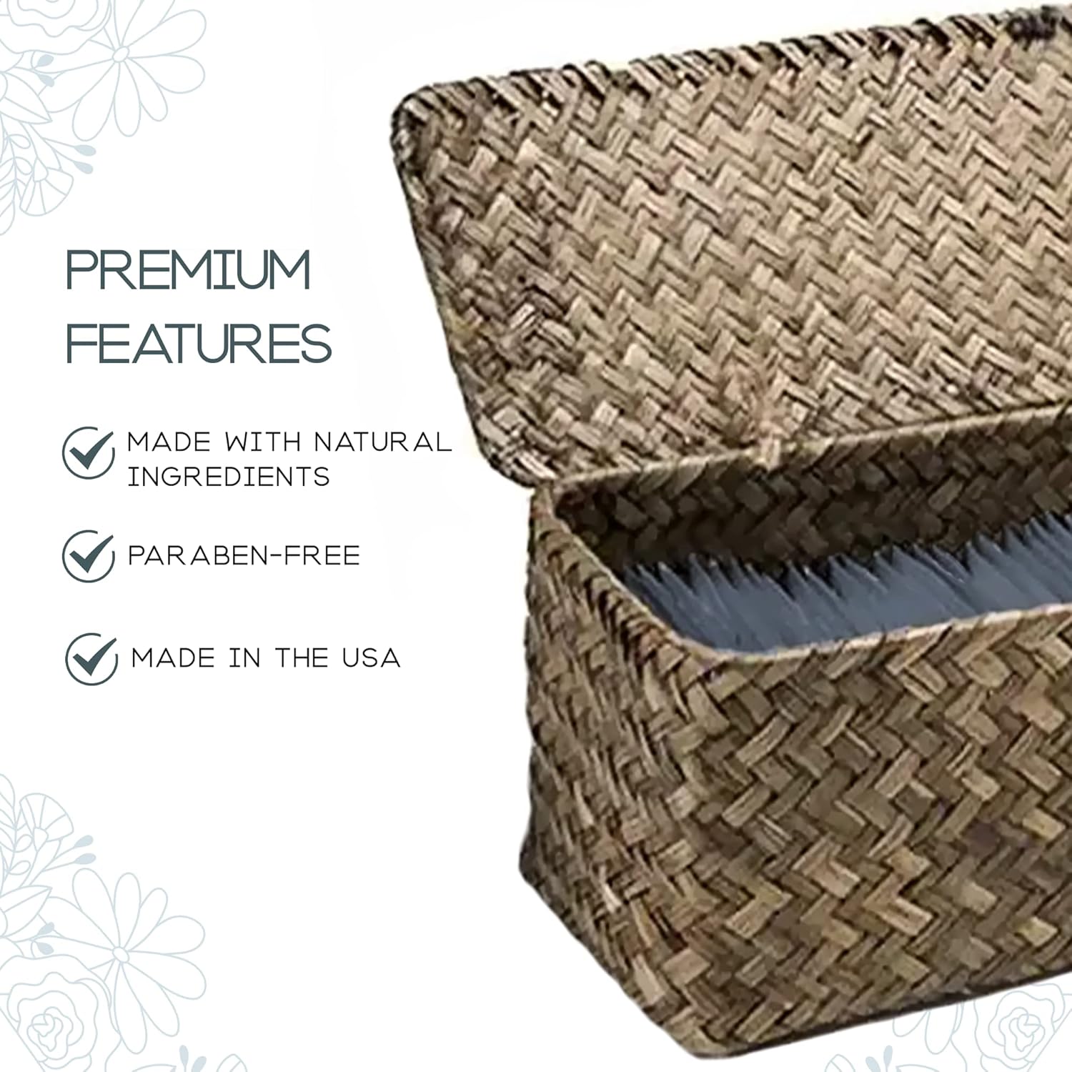 Freshends Powder Room Basket with Lid plus 80 Personal Wipes — Storage for Wipes and Other Household Items, Bathroom Counter Organizer, Wicker Baskets for Organizing - (Natural, Gray)