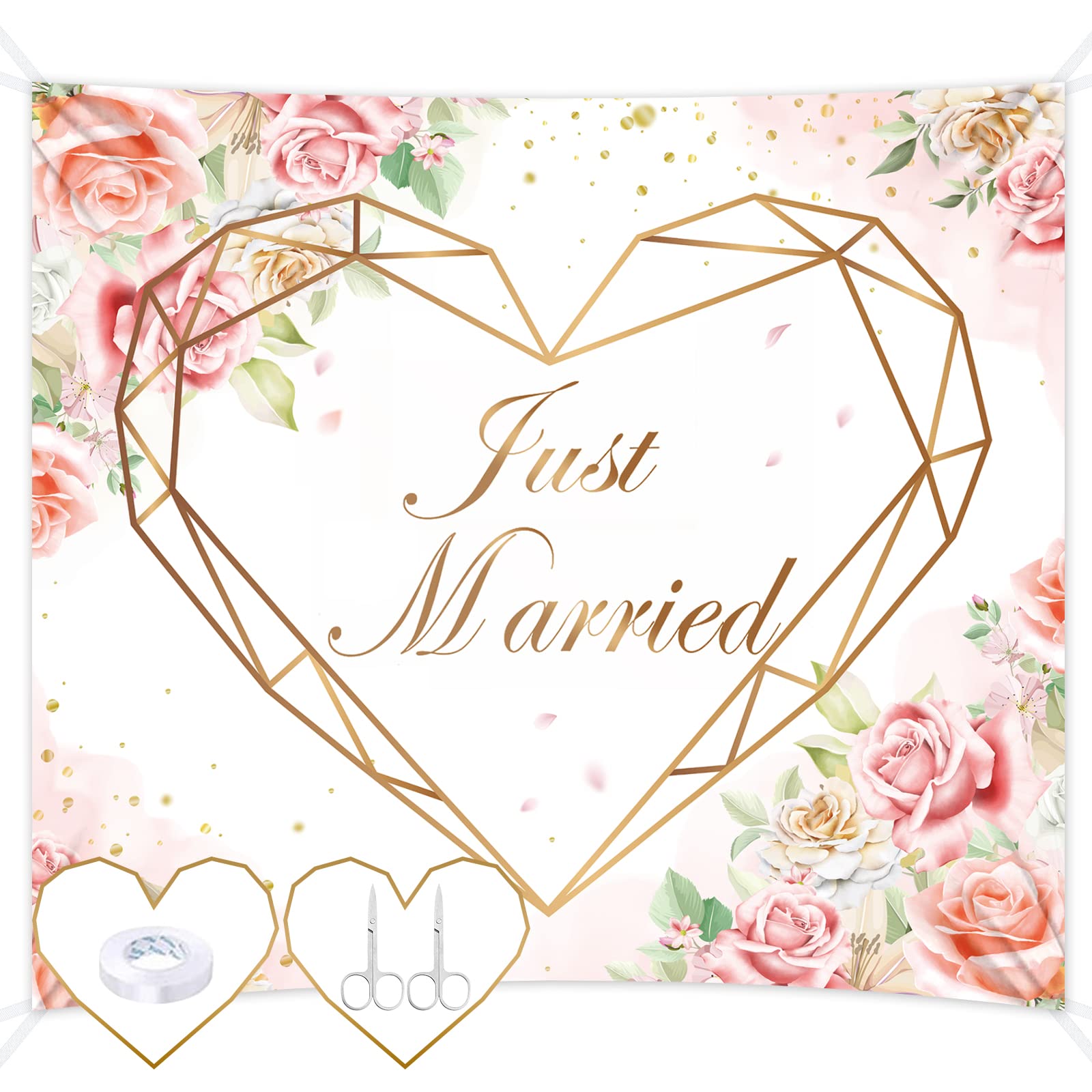 Hochzeitsherz zum Ausschneiden, 200x180cm just married inkl 2 Scheren, Boho Stil Herz Hochzeit Spiel Das Brautpaar Hochzeit Bettlaken Hochzeitsspiele, Standesamt Überraschung