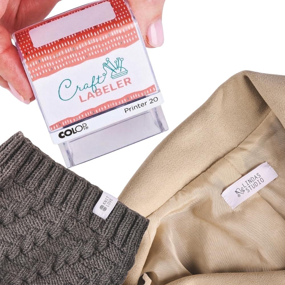 Colop Craft Labeler Set Textilstempel inkl. 20 Einnähetiketten, 2 Typensets, Pinzette