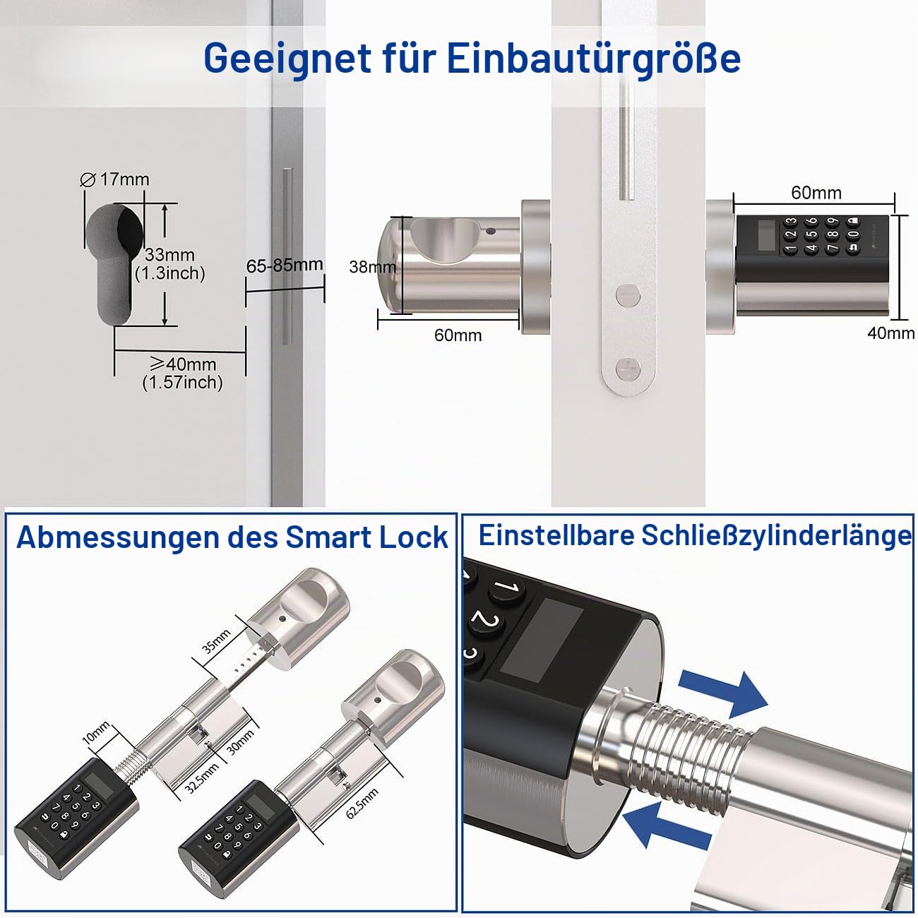VisorTech Elektronik Schlösser: 2er-Set Elektronischer Tür-Schließzylinder, PIN-Code, 2 Schlüssel, App (Türschloss, Bluetooth, Türschloss Zylinder mit Knauf, Handy)