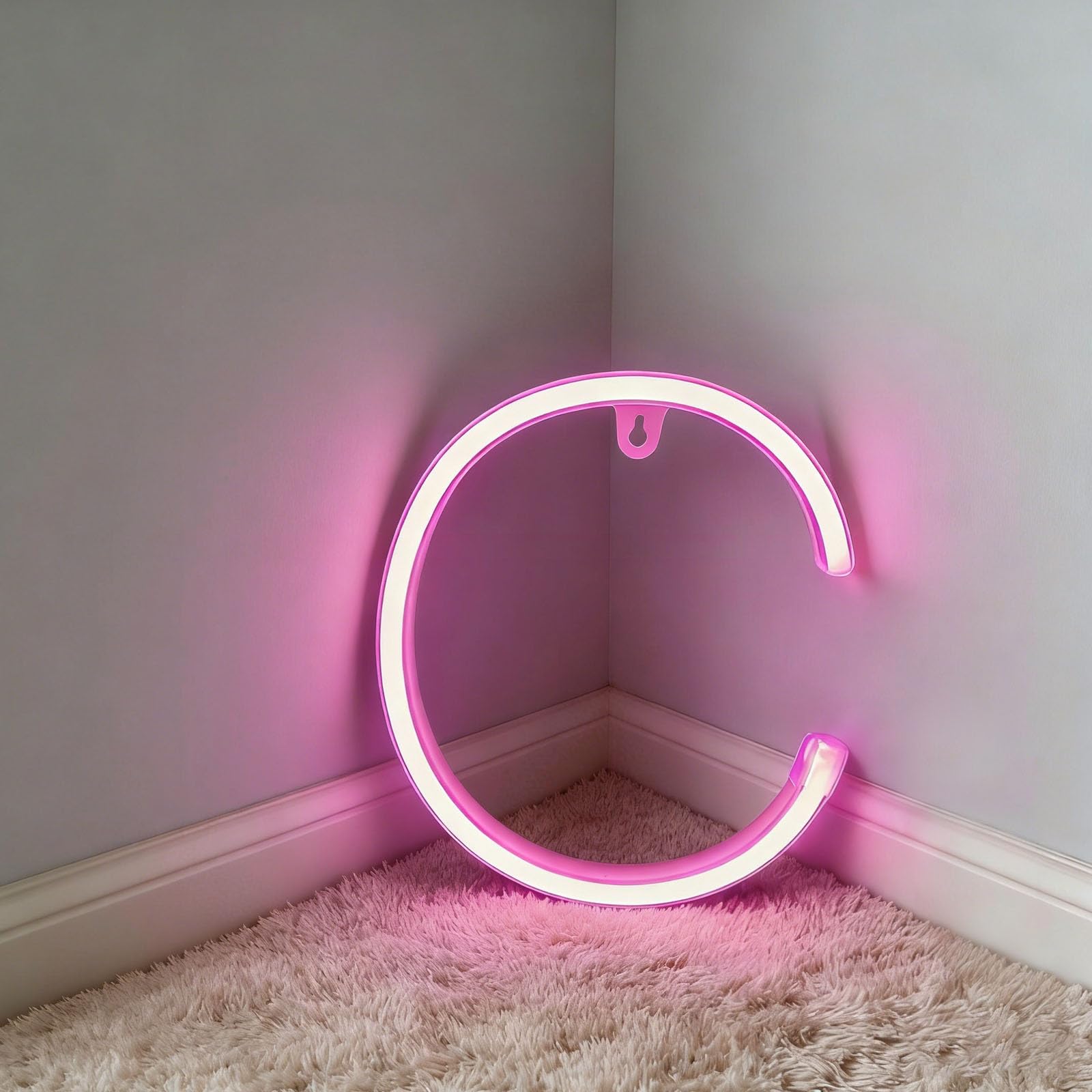 Pink Neon Letter Sign - Battery/USB Powered LED Alphabet Neon Art Lights for Wedding, Birthday, Christmas, Home Bar Personal Commercial Use Holiday Retail DIY Projects Home Bedroom Decor(C) — image 1