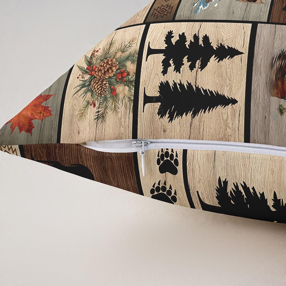 Fish Throw Pillow Covers 24"x24" Set of 2 Soft for Rustic Bear Decorative Throw Pillowcases Cabin Duck Printed Pillow Cases Cushion Covers Bedroom Cabin Country Wildlife Bear Plaid Cushion Cases