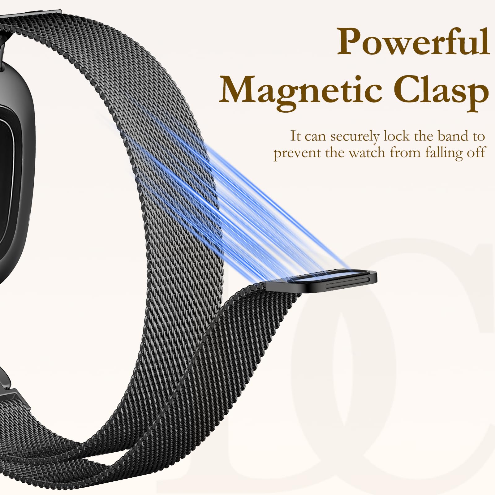 Ouwegaga DC-Shape Metal Band Compatible with Fitbit Versa 4 Bands/Versa 3/Sense/Sense 2 Bands for Women, Slim Stainless Steel Milanese Mesh Loop Magnetic Strap Compatible with Fitbit Smartwatch - 2