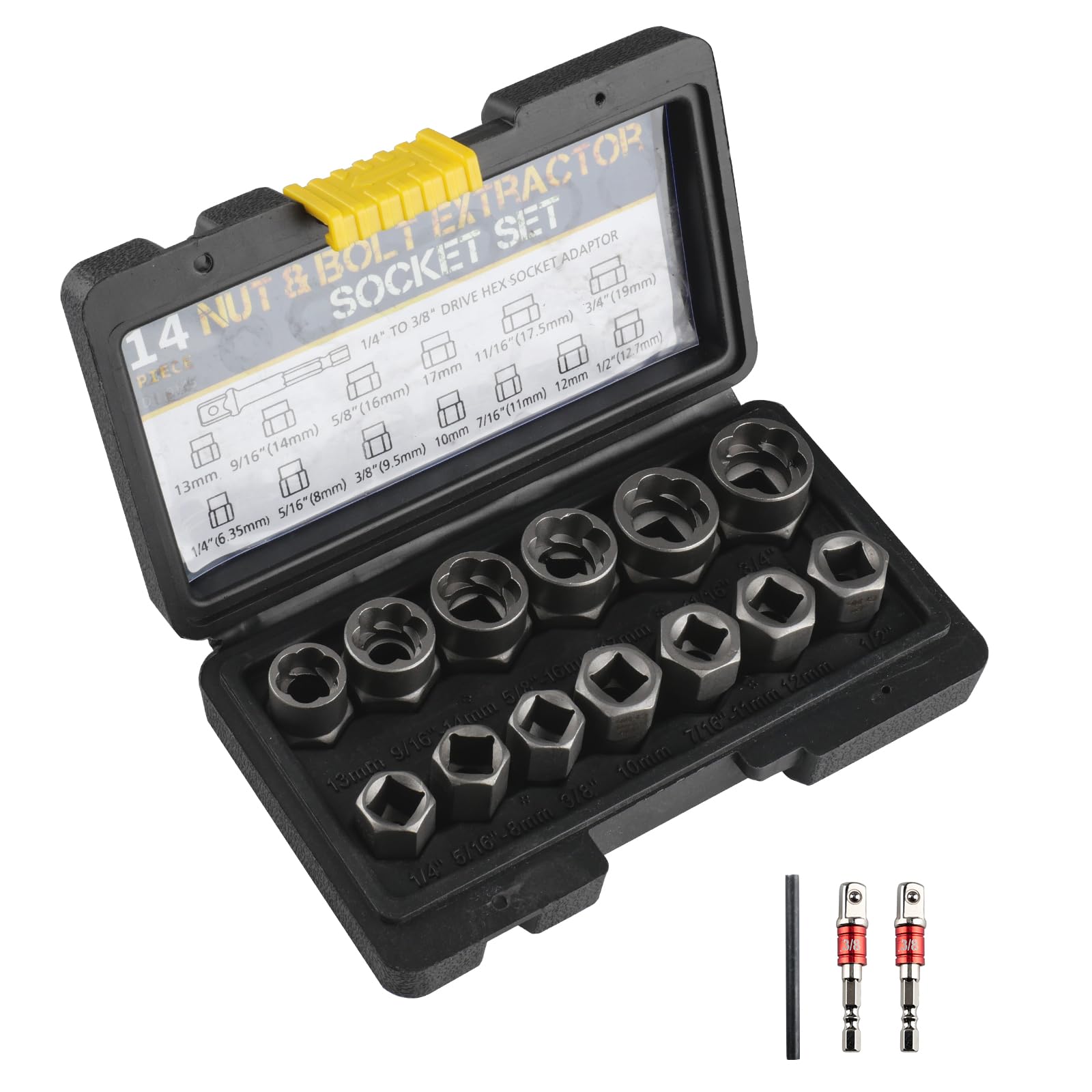 Mocrop 16-Teiliges Linksausdreher Set, Schraubenausdreher Set | Steckschlüssel Set Aus Kohlenstoffstahl, Für Muttern Entferner, Impact Screw, Mit Zwei Innensechskant-Antriebsadaptern
