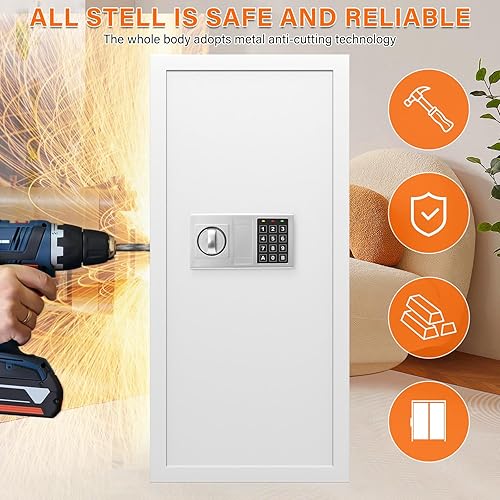 Miniatura 6 de Caja fuerte de pared ignífuga blanca de 29.53 pulgadas de alto entre los postes de 16 pulgadas, cerradura de combinación resistente en la pared con