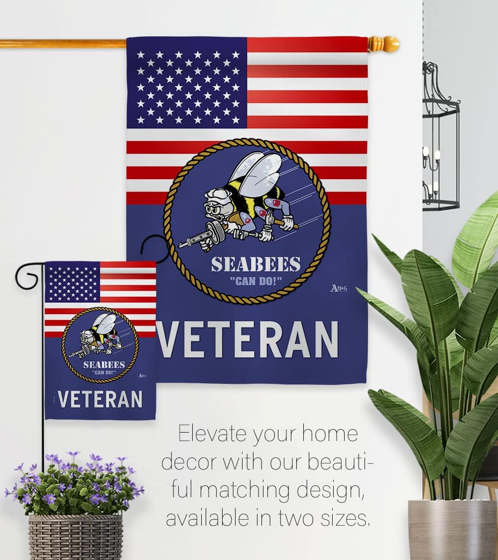 US Seabees Veteran House Flag - Pack Armed Forces Navy USN Seabee United State American Military Retire Official USA Embroidery - Banner Small Garden Yard Gift Double-Sided Made in 28 X 40