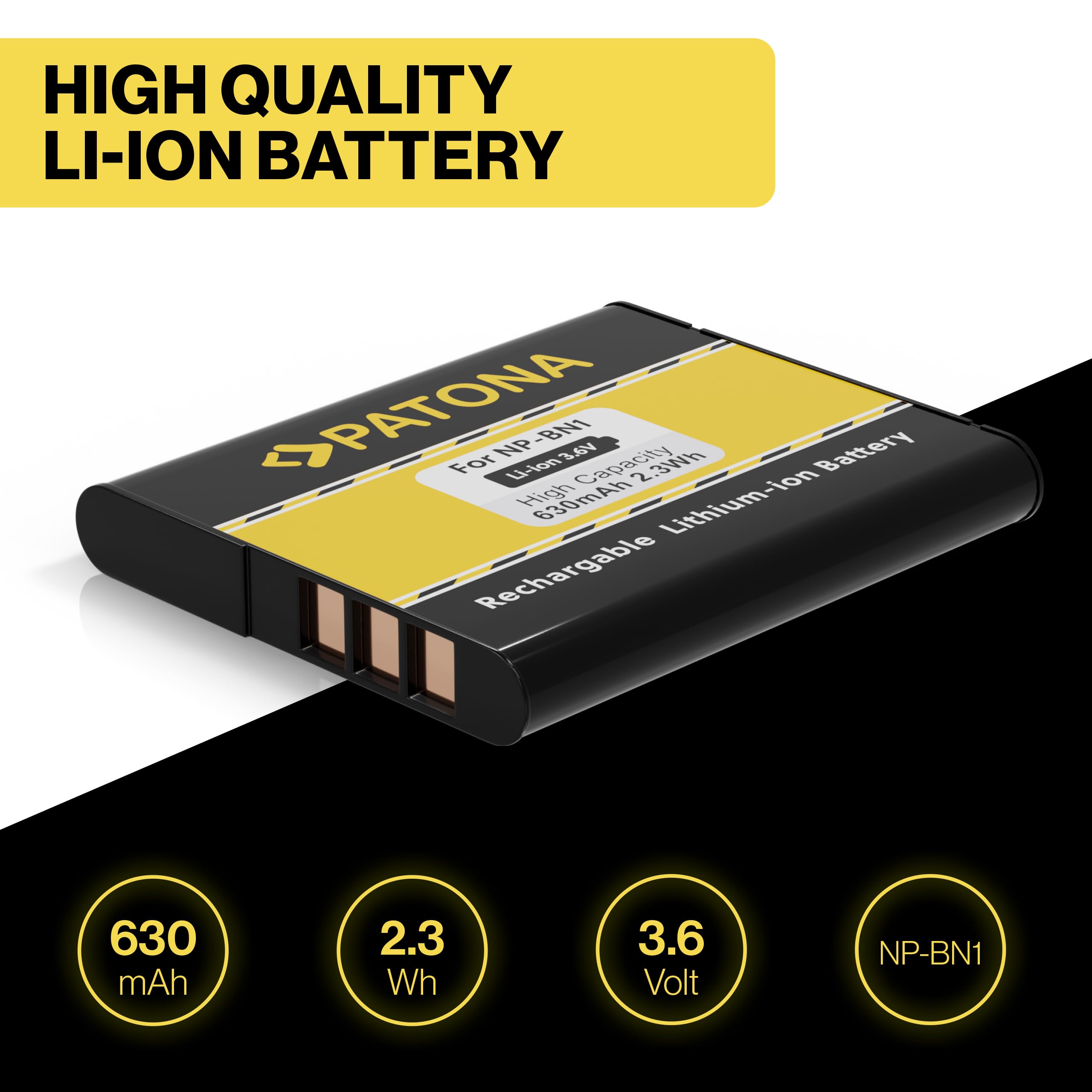 PATONA Batteria NP-BN1 (630 mAh) – ricambio per Sony CyberShot DSC-W730 W800 W810 W830 WX220 WX50, serie TX e QX10 QX30 QX100 – tiene in vita la compatta