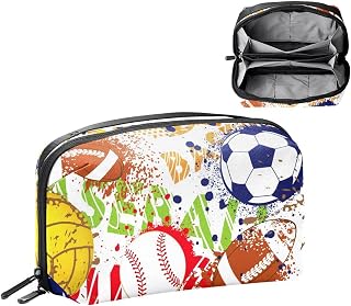 Electronics Organizer, Baseball Soccer Football Volleyball Colorful Pattern Small Travel Cable Organizer Carrying Bag, Compact Tech Case Bag for Electronic Accessories, Cords, Charger, USB, Hard Drives