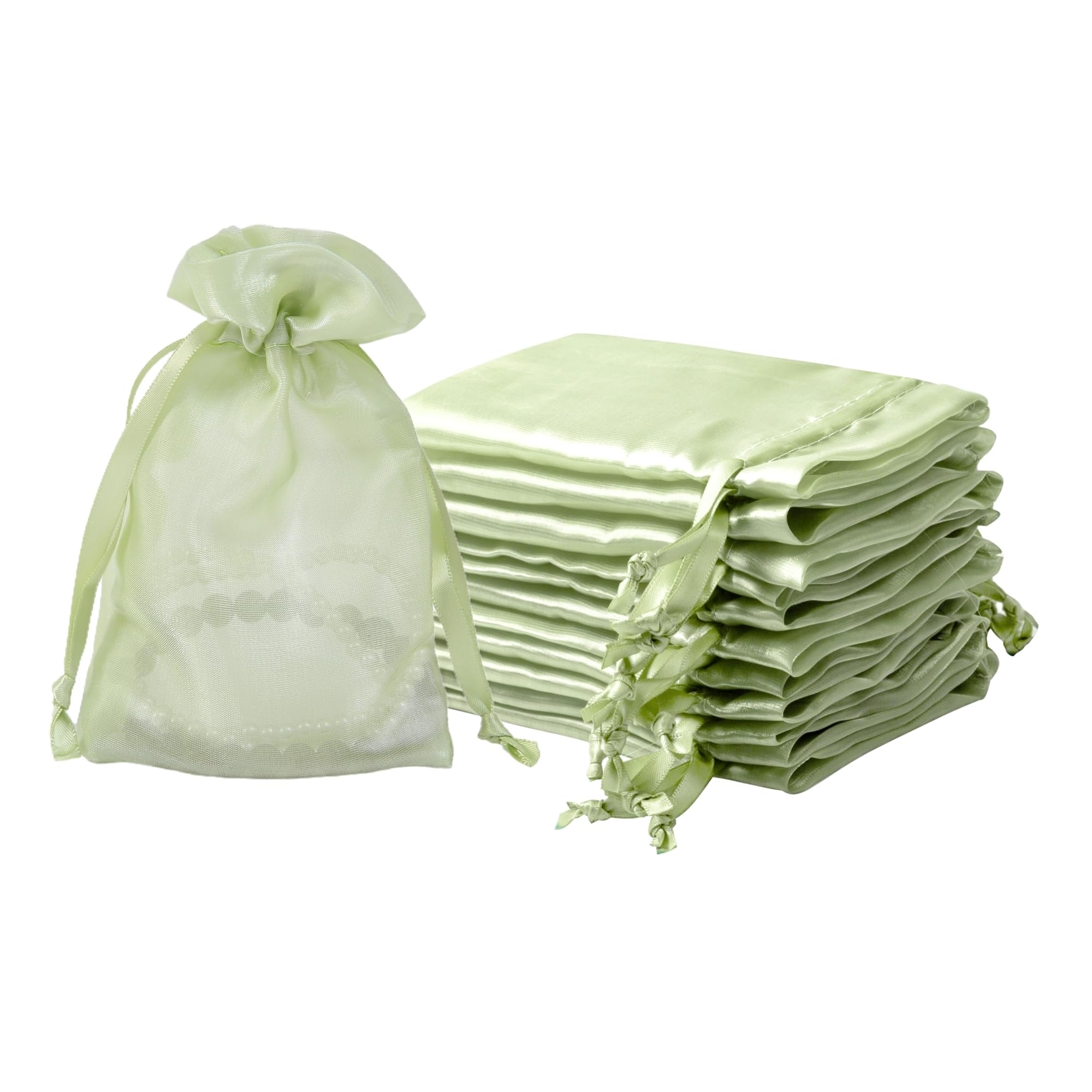 QIANF 20 Pcs Light Green Small Organza Bags 4X6 inch for Wedding Favors with Drawstring, Mini Mesh Gift Bags Jewelry Pouch for Candy Bridal Shower Party Favor Baby Shower Christmas