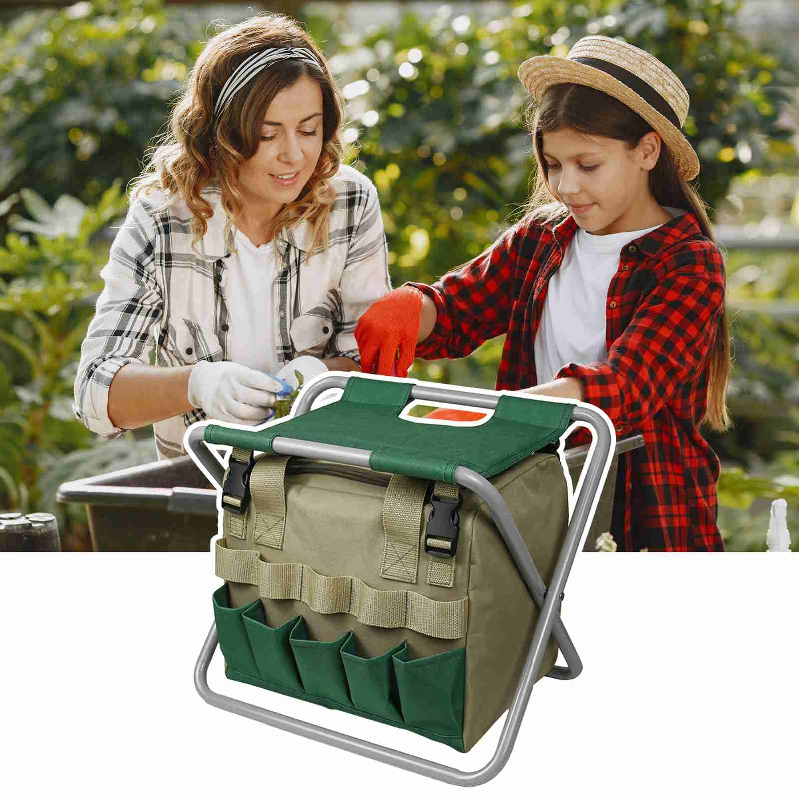 Taburete Plegable, Bolsa de Herramientas de Jardín, Diseño Humanizado, Bolsa Asas para Jardinería, para Jardineros Cómodos (Verde)