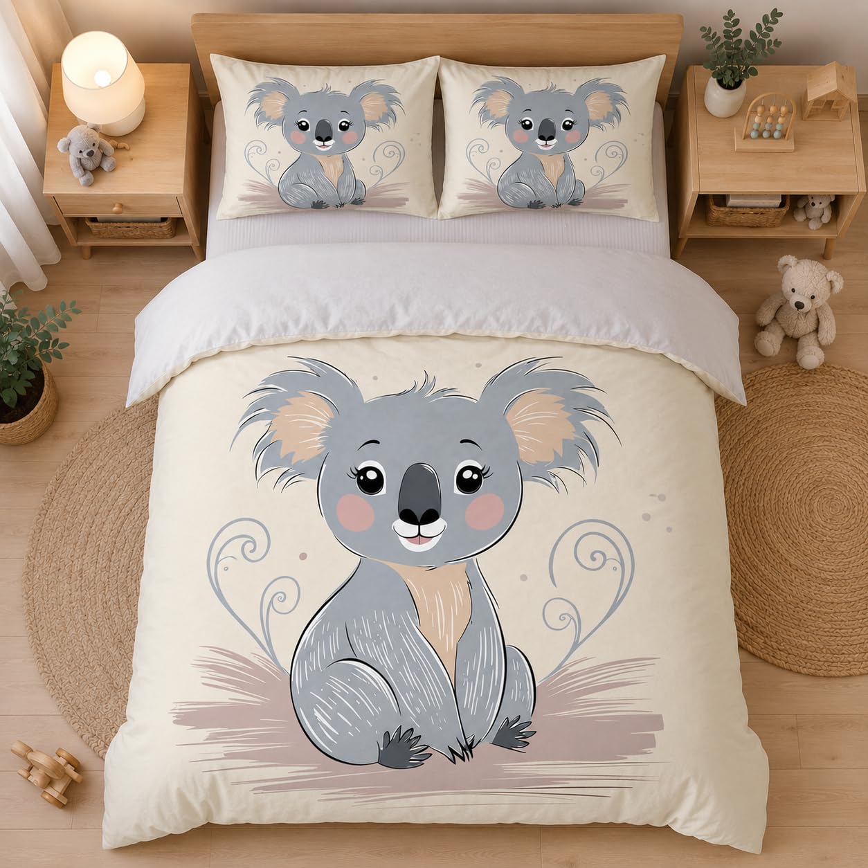 Housse de couette 120x150 koala parure de lit microfibre pour fille et garcon