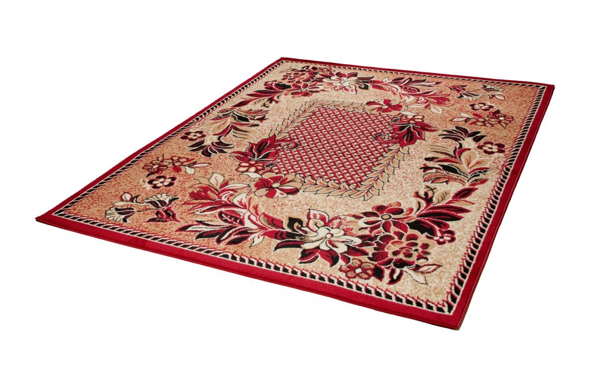 TAPISO Atlas Tapis Poils Ras Moderne Beige Rouge Floral Vitre Bordure Moucheté Tapis Salon Chambre Adulte Salle à Manger Bureau Oeko-TEX Résistant 160 x 230 cm